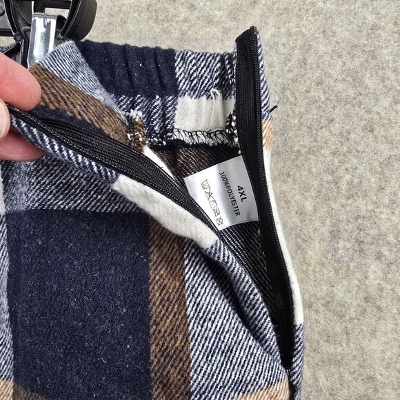 Plaid Polyester Checkered Pants Navy Blue/Brown Colorway Wide Leg Zip Closure - Picture 4 of 8